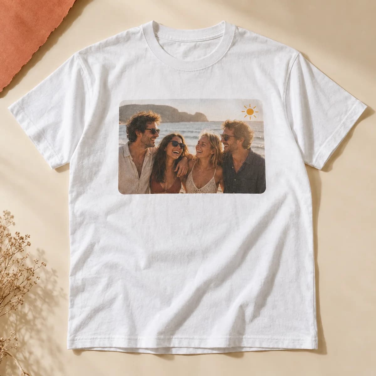 T-shirt printed with a photo of friends